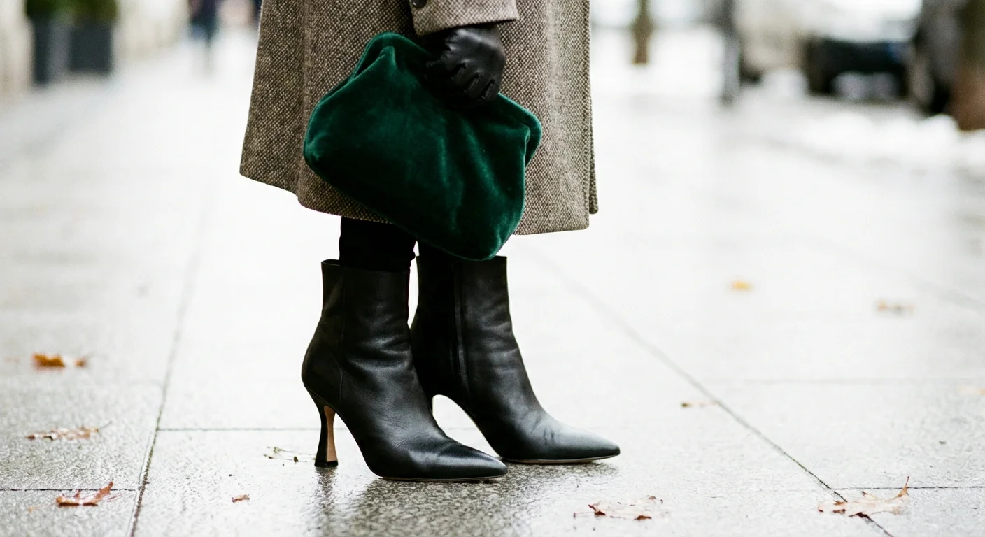 Botine elegante din piele și plic de catifea, accesorii pentru iarnă.