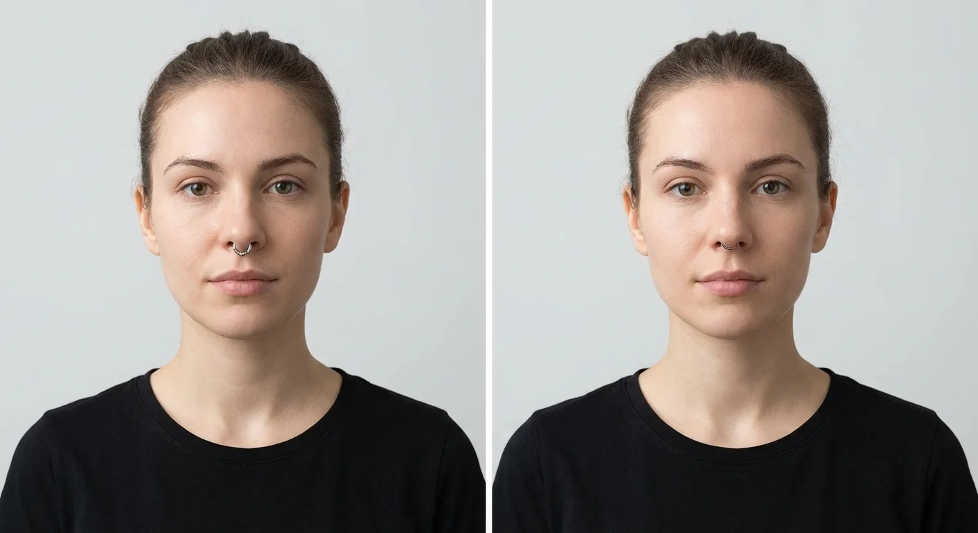 Comparație între purtarea vizibilă a piercingului și varianta în care este ascuns.