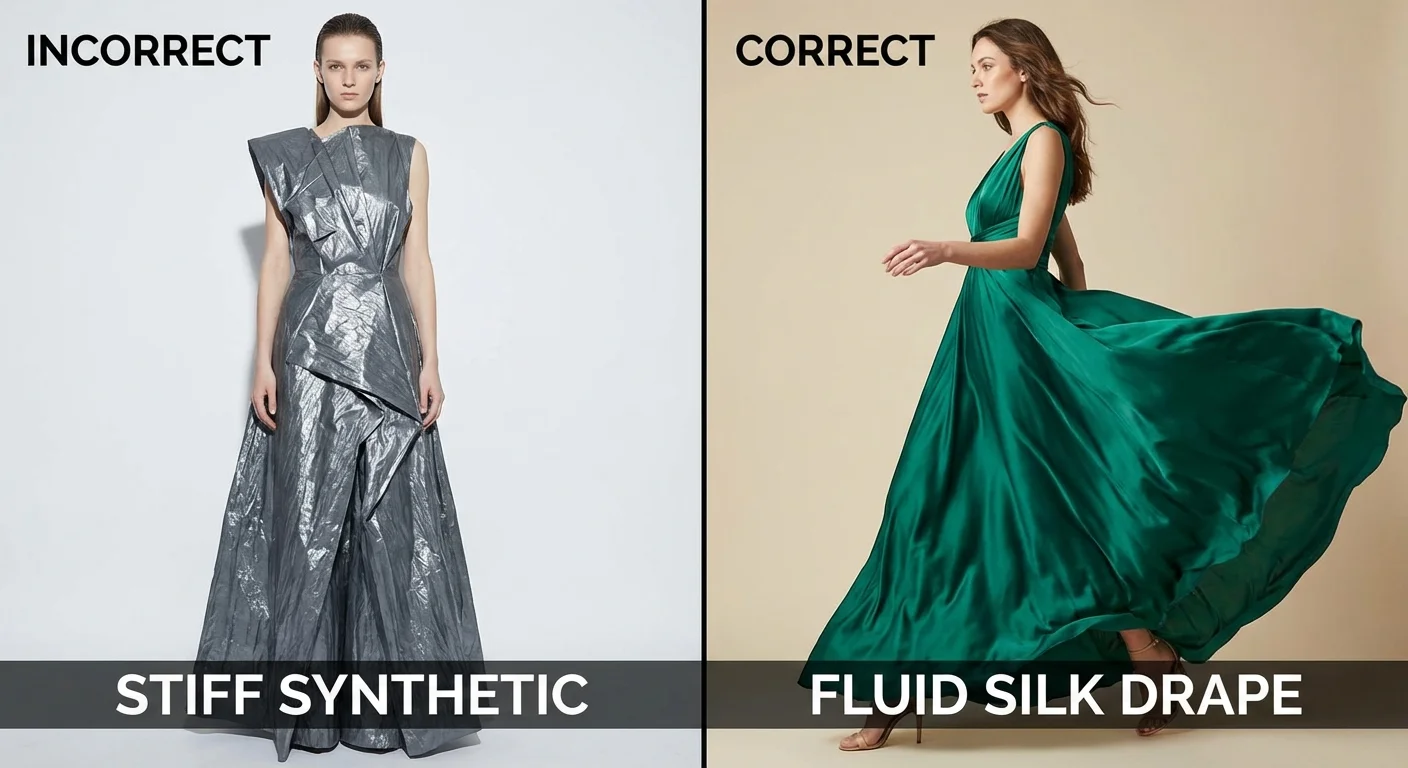 Comparație între un material rigid inconfortabil și o țesătură fluidă elegantă.