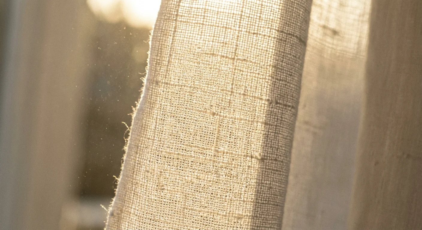 Detaliu macro al fibrelor de in sub lumina soarelui, evidențiind textura respirabilă.