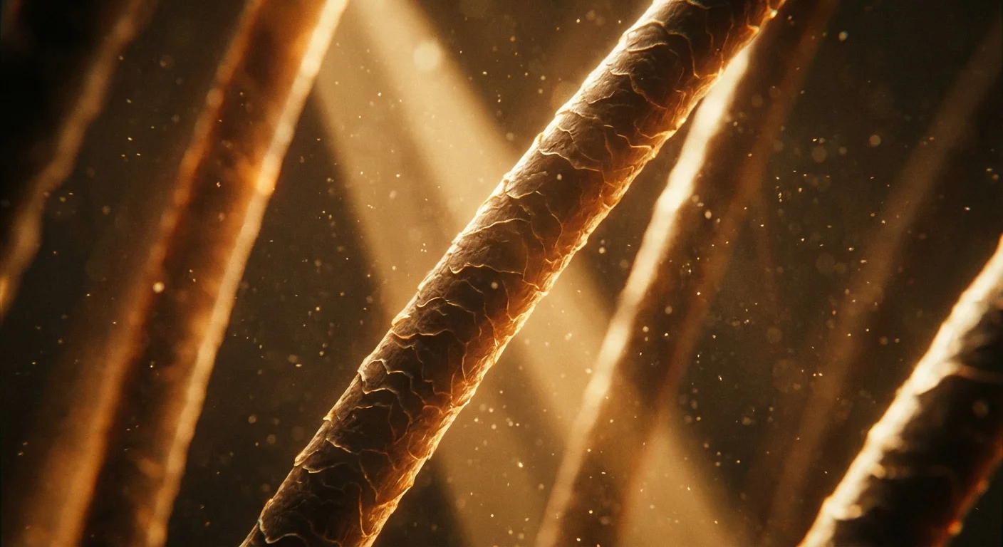 Detaliu macro cu fire de păr luminate de raze solare puternice, ilustrând oxidarea.