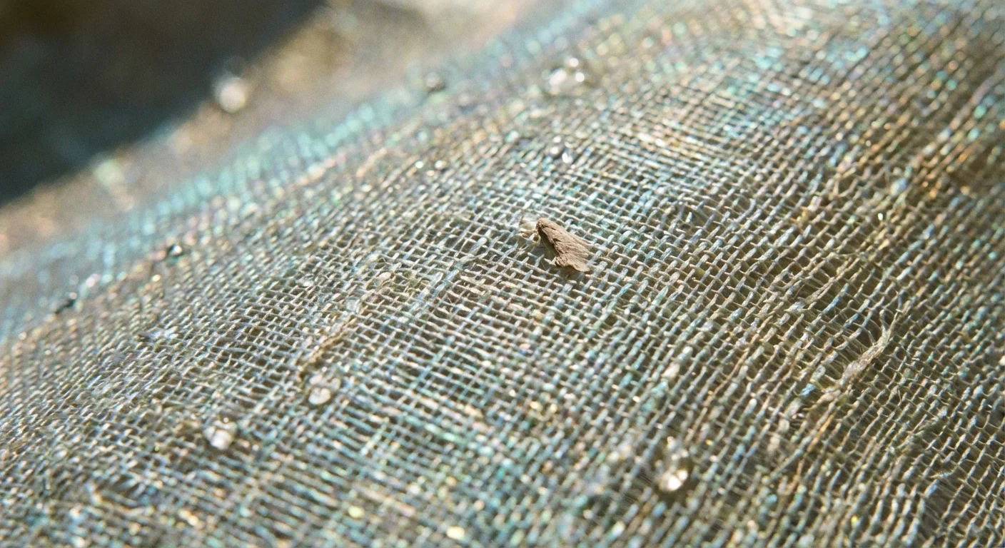 Detaliu macro cu textura și strălucirea prismatică a mătăsii naturale.