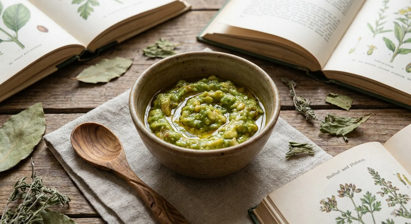 DIY avocado hair mask in a ceramic bowl.
