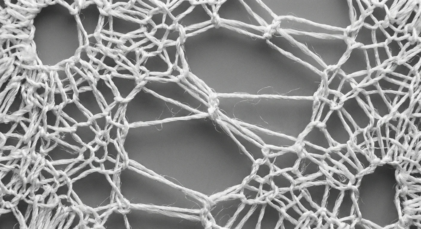 Fotografie macro detaliată a structurii dantelei tip Raschel, evidențiind modelul geometric complex.