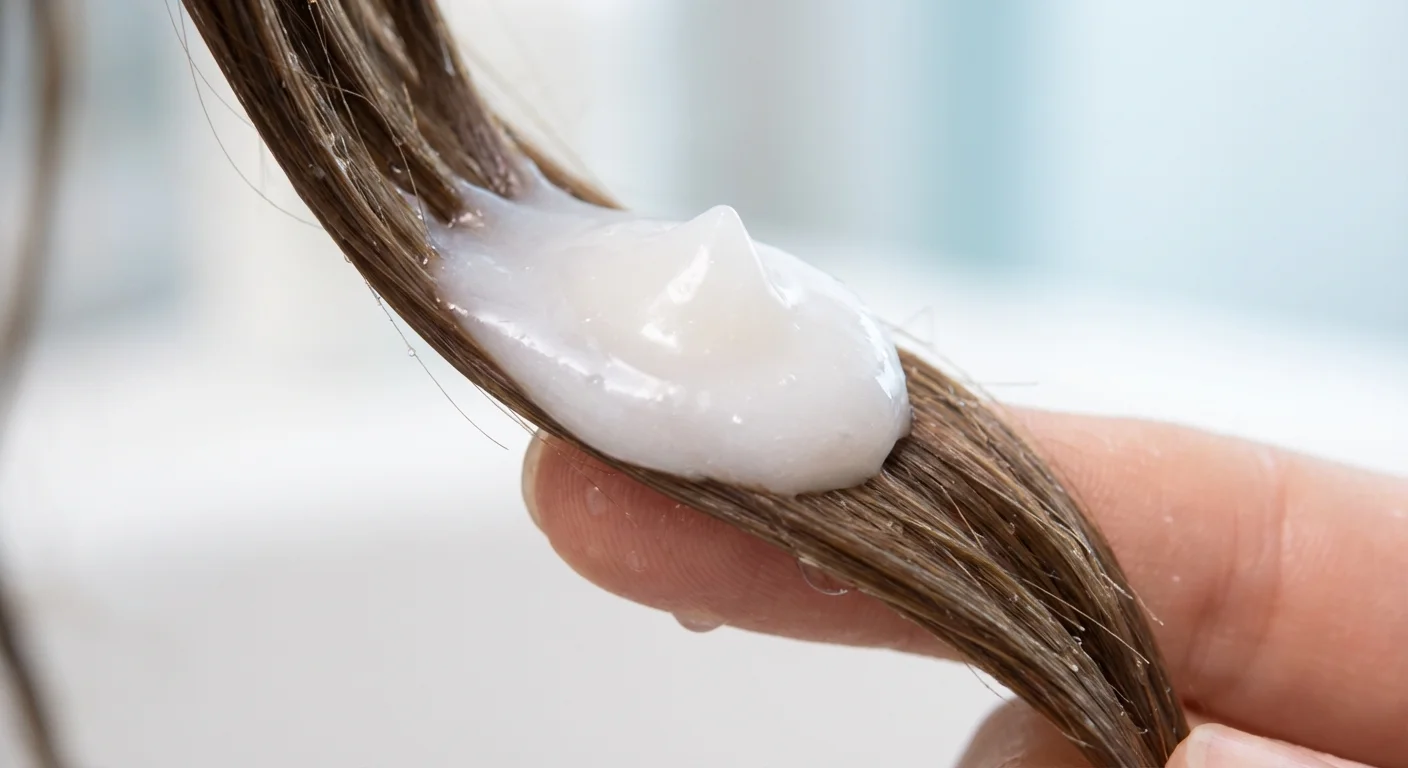 Macro shot of creamy hair conditioner texture.