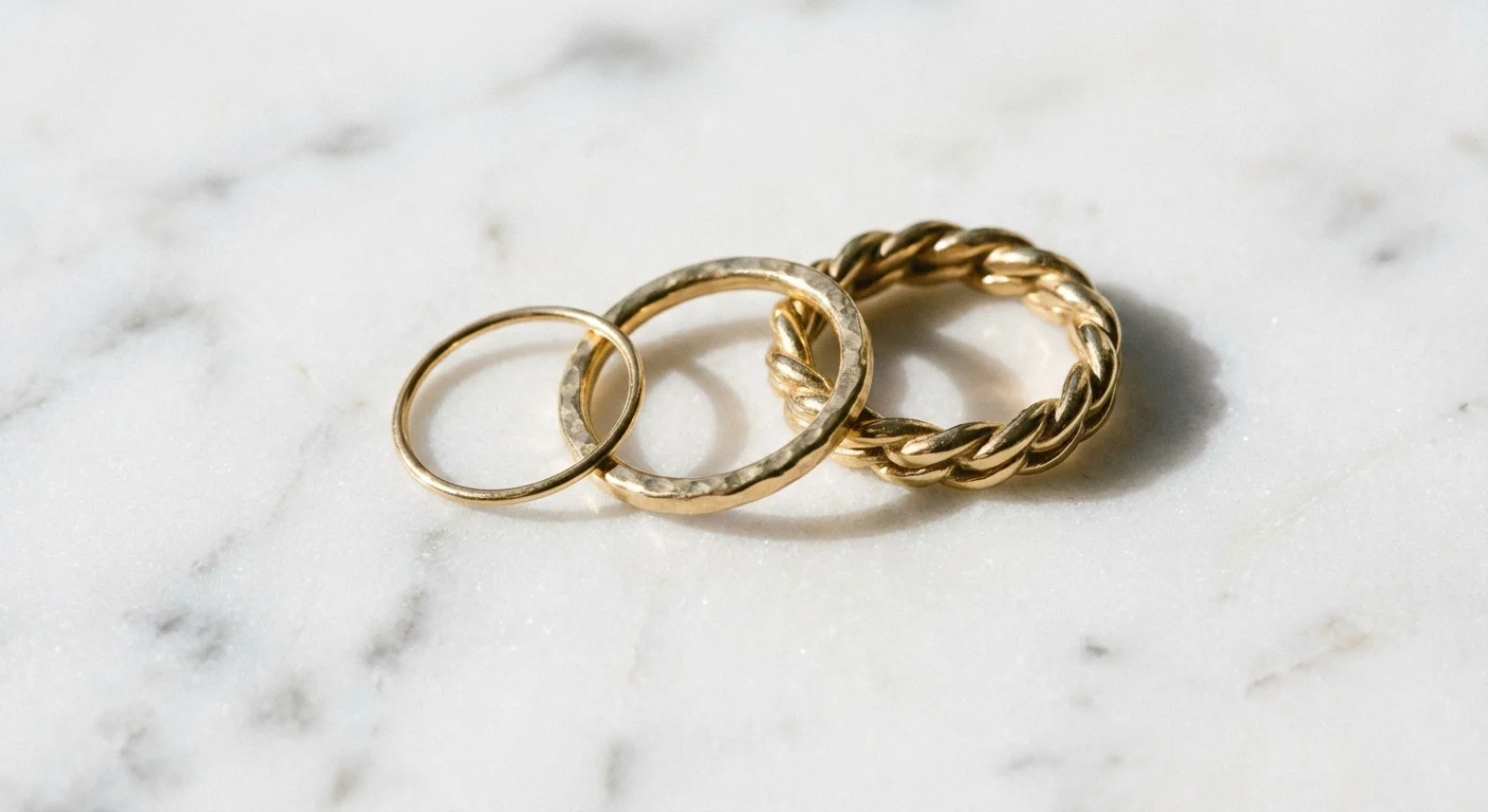Macro shot of various nose ring sizes and gauges on a clean marble background.