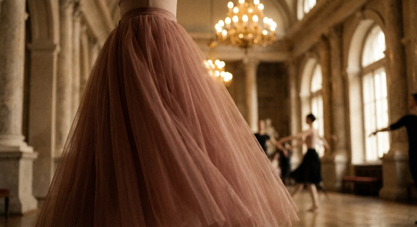 Modern tulle skirt styled in a classical, historic architectural setting.