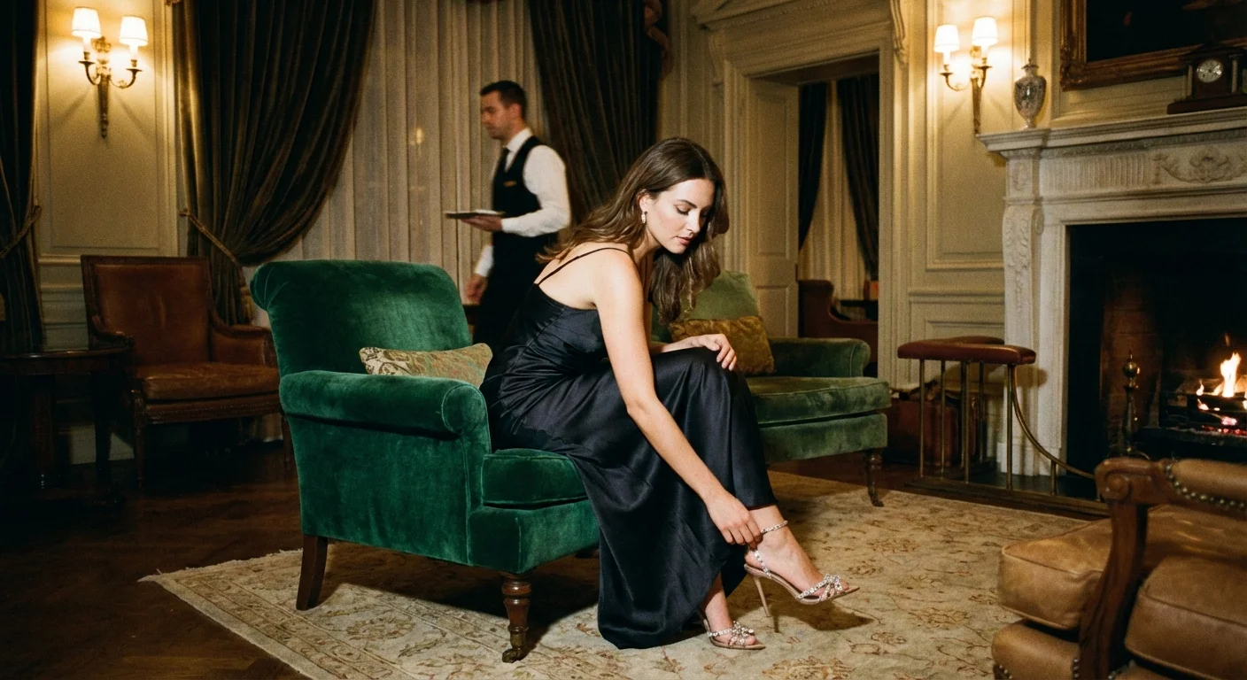 Moment de pauză discretă într-un decor elegant de nuntă, relaxând picioarele.