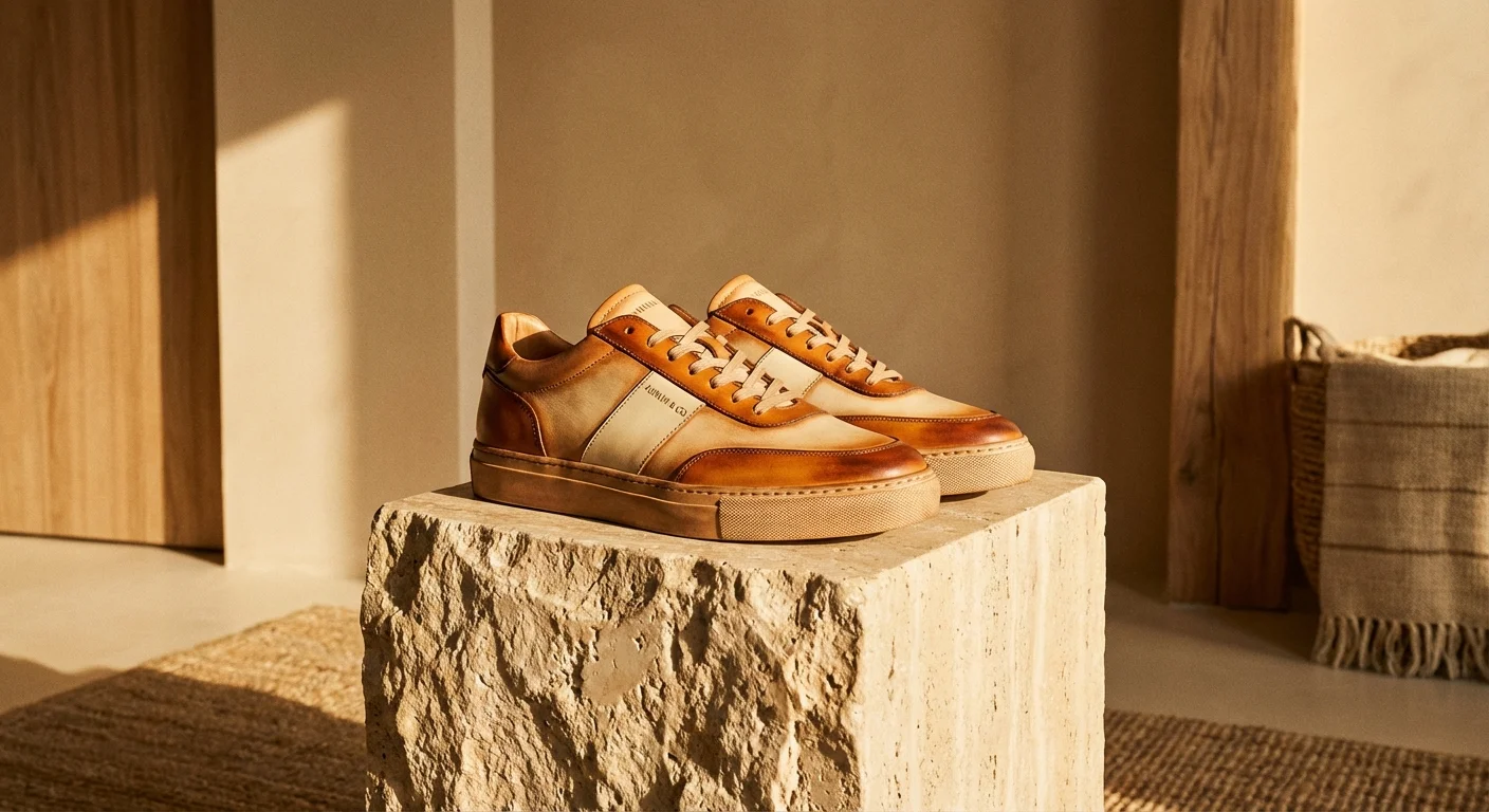 Pantofi sport de lux din piele prezentați ca o investiție de stil.
