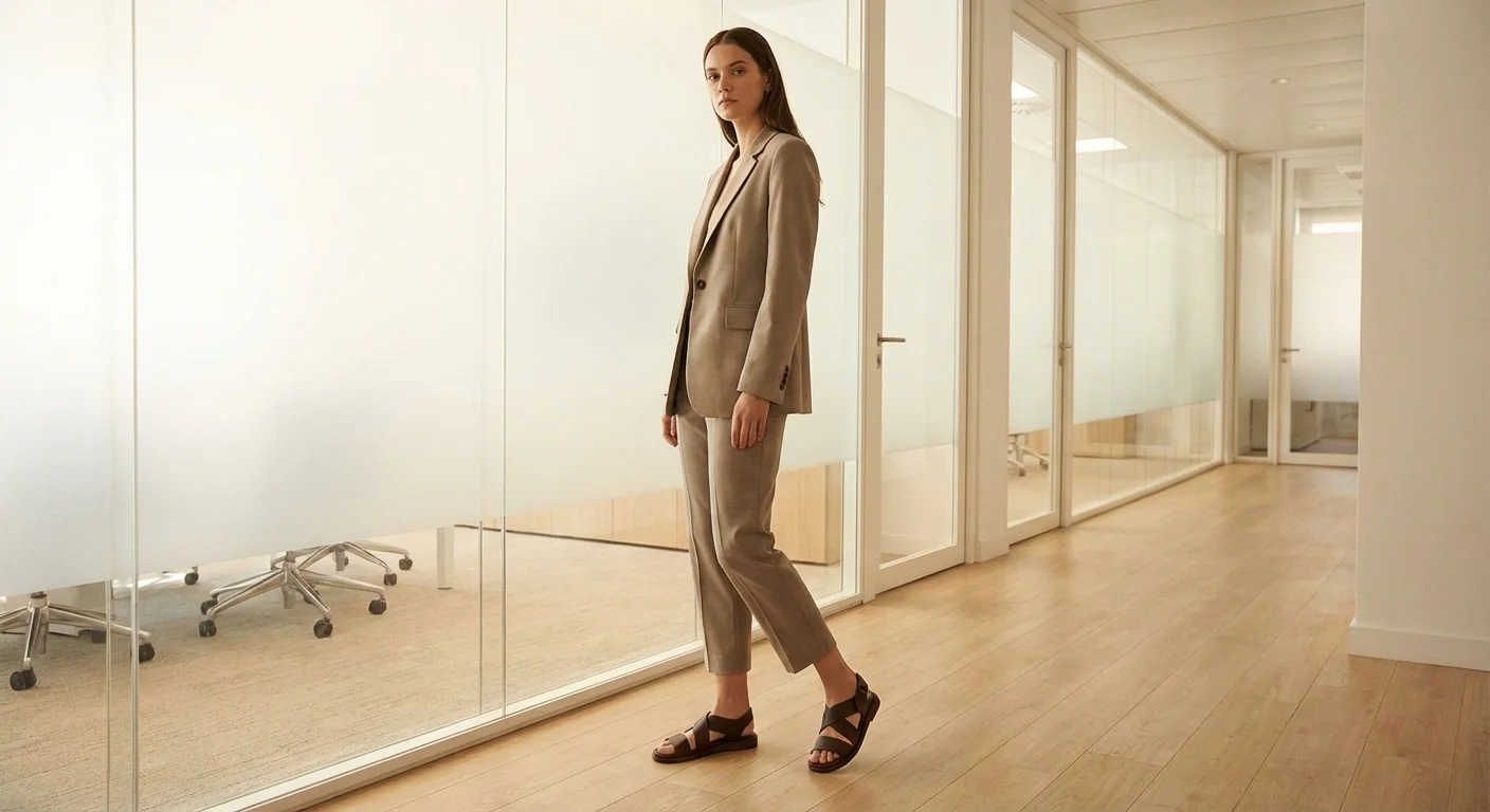 Sandale office minimaliste din piele, potrivite pentru un mediu profesional.