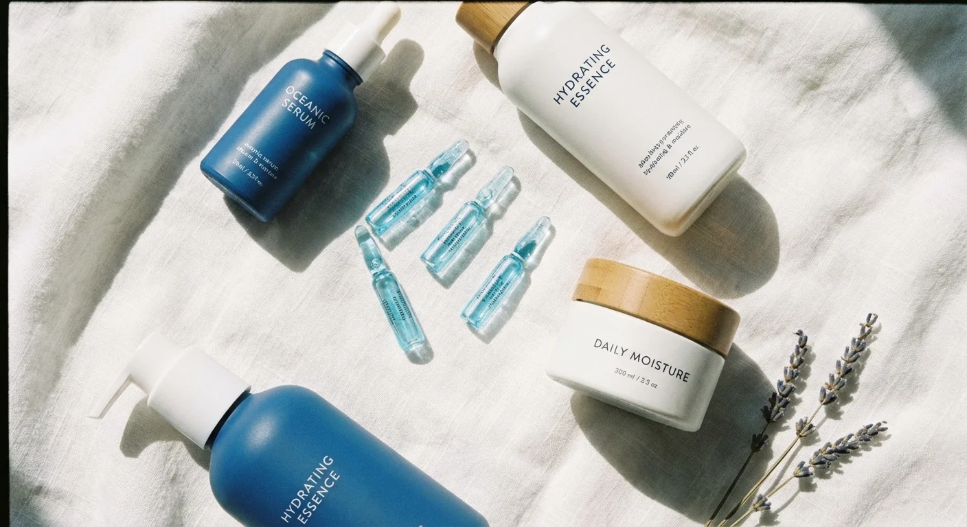 Set de produse Gerovital și Aslavital aranjate estetic pe o pânză albă.