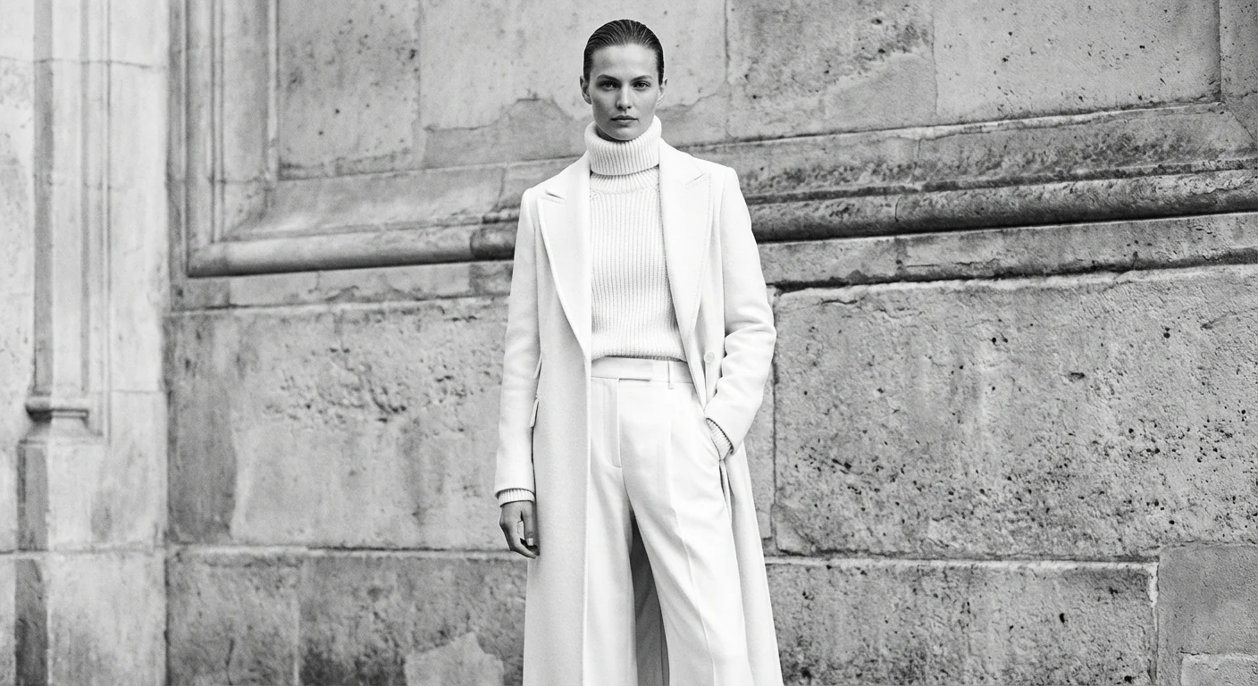 Ținută monocromatică albă care emană eleganță și rafinament.
