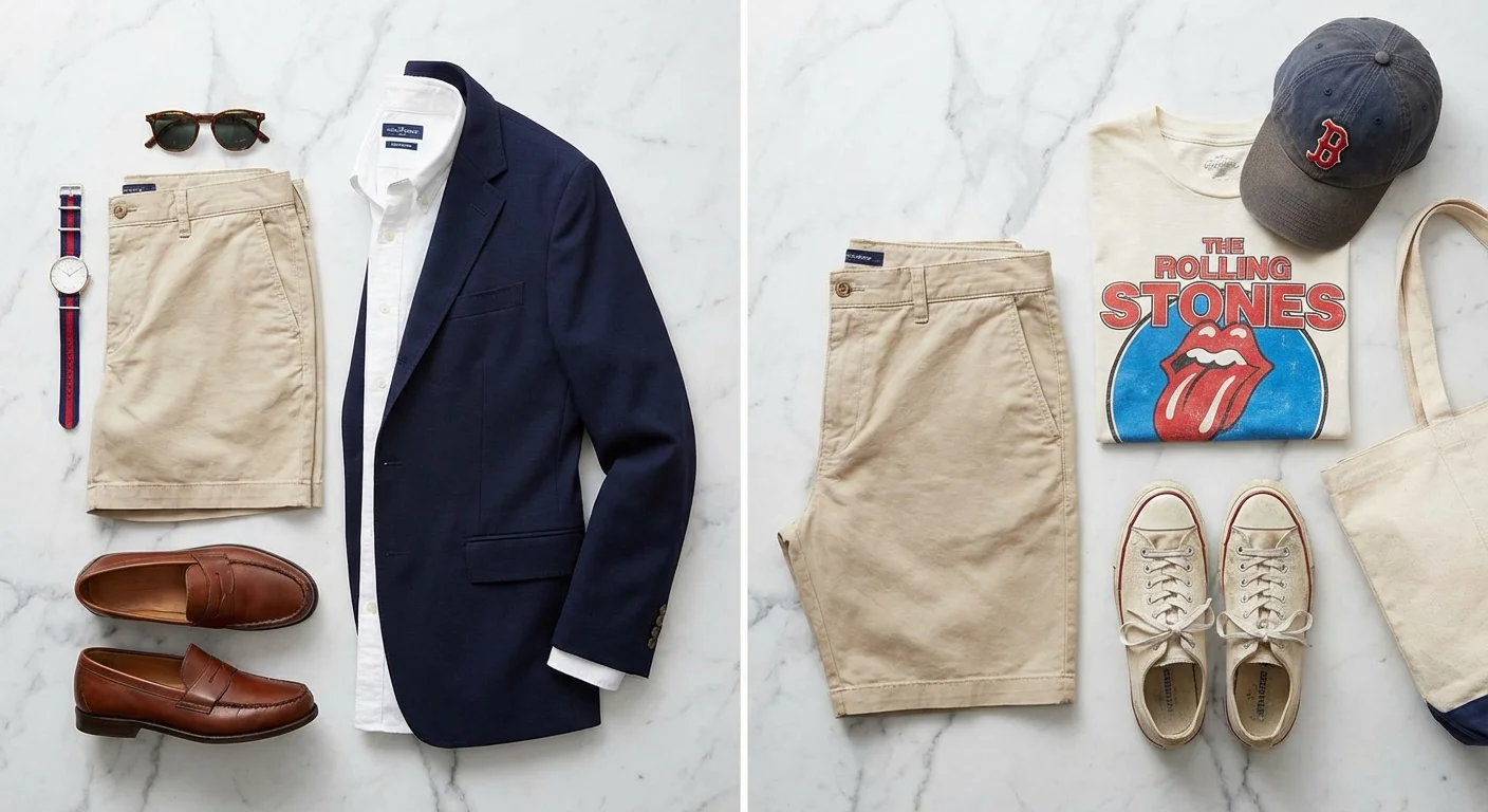 Two different ways to style the same pair of Chino shorts.