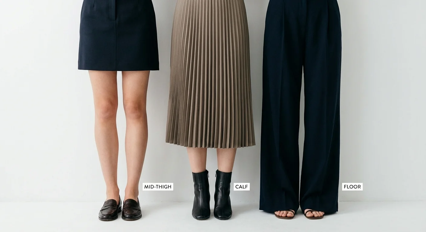 Visual comparison of three different dress hemlines side-by-side.